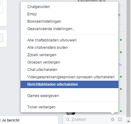 Facebook tabbladen uitschakelen